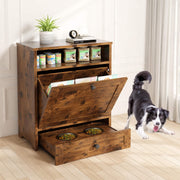 Dog Feeding Station with Storage Cabinet & Elevated Bowls