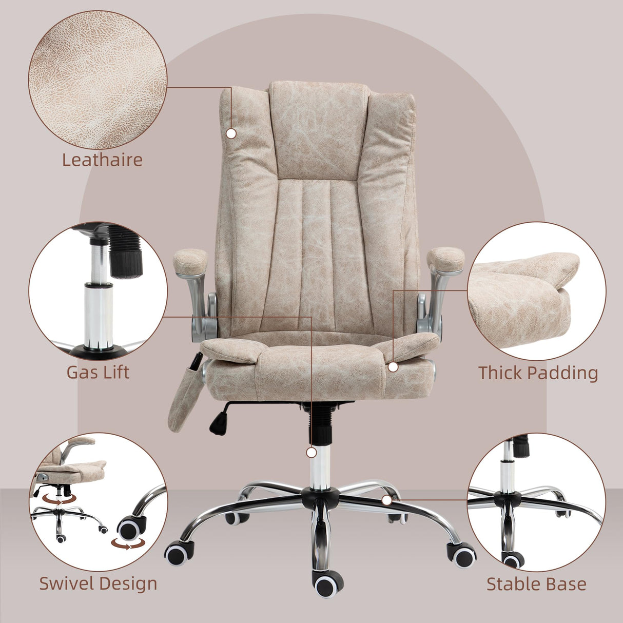 High Back Vibration Massage Office Chair with Heat - Cream White