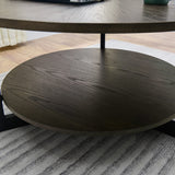 Round Coffee Table with Storage Shelf, Farmhouse Living Room Cocktail Table