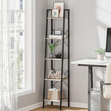 Ladder Shelf, Bookshelf Bookcase, Freestanding Corner Storage Shelve with 2 Hooks for