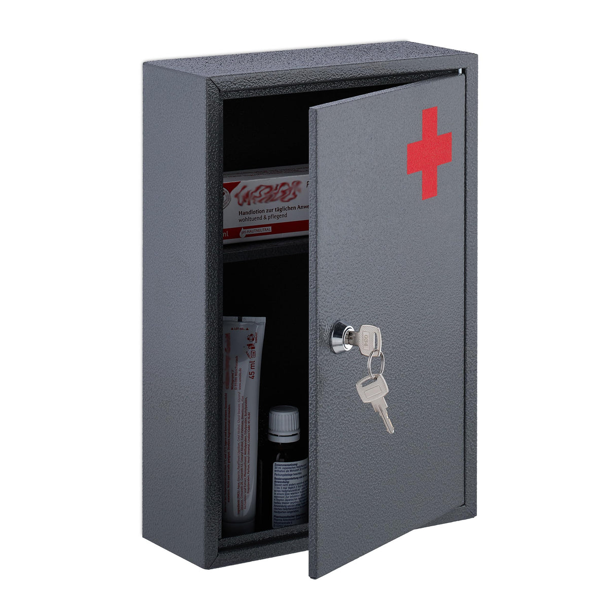 Medicine Cabinet, Lockable, 2 Compartments, HxWxD 32 x 21.5 x 9.5 cm, Wall Mount