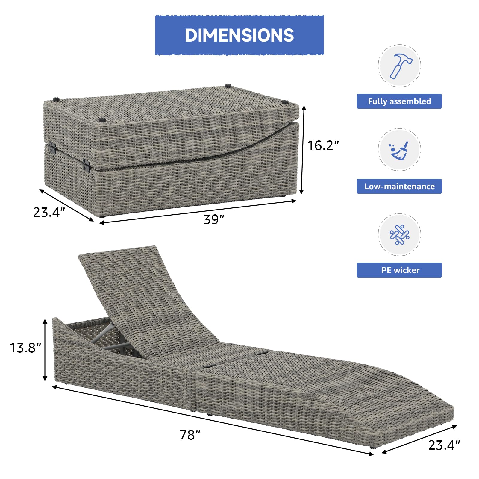 Murago Outdoor Aluminum Chaise Lounge Chairs, Set of 2 with 5 Adjustable Backrest, No Assembly Required, Lightweight, Foldable, Portable Chair Furniture for Pool, Deck, Lawn, or Beach Begie