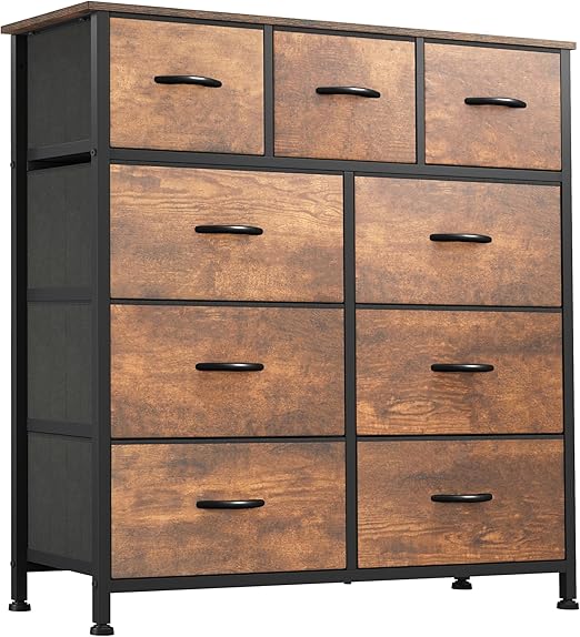 9 Drawers Fabric Dresser - Storage Tower Organizer Unit for Living Room, Closets