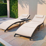 Patio Chaise Lounge with Cushions Unadjustable Modern Outdoor Furniture Set PE