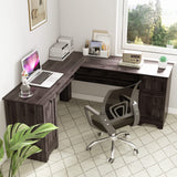 L-Shaped Office Desk with Storage Drawers & Keyboard Tray, Home Office Corner