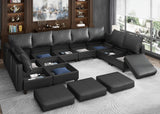 Large Modular Sectional Couch U Shaped Sofa with Storage, Faux Leather Modular Sofa