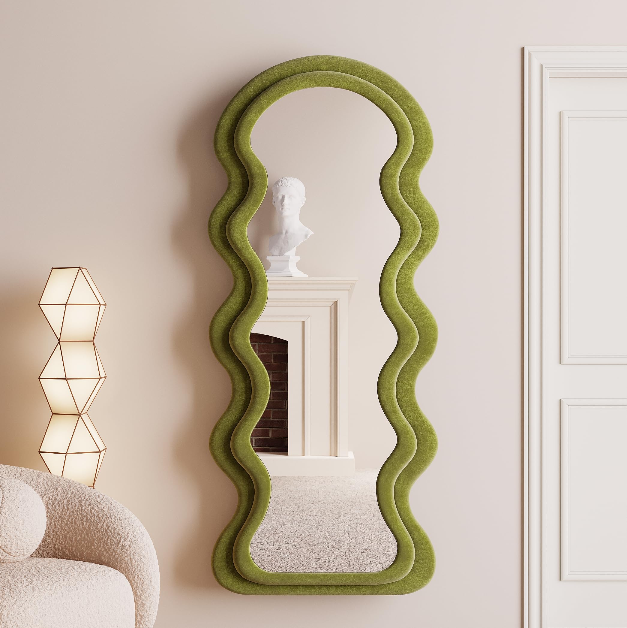 Full Length Mirror, 63" x 24" Wall Mirror, Flannel Wrapped Wooden Frame Floor Mirror