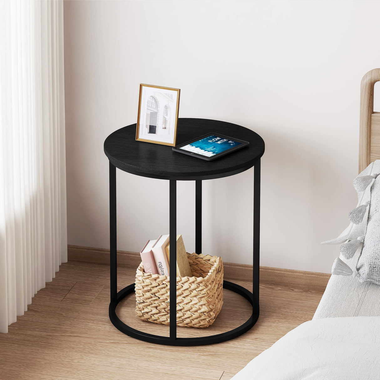 Round End Table, 20" Accent Small Side Table Suitable for Hiding Trash Can