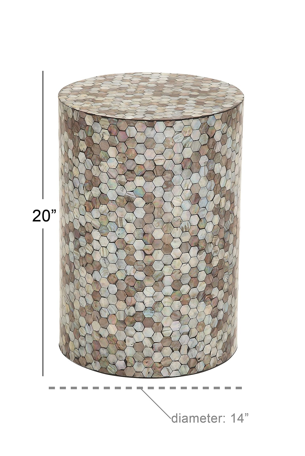 Deco 79 Mother of Pearl Shell Geometric Handmade Side End Accent Table, 14" x 14" x 20", Multi Colored