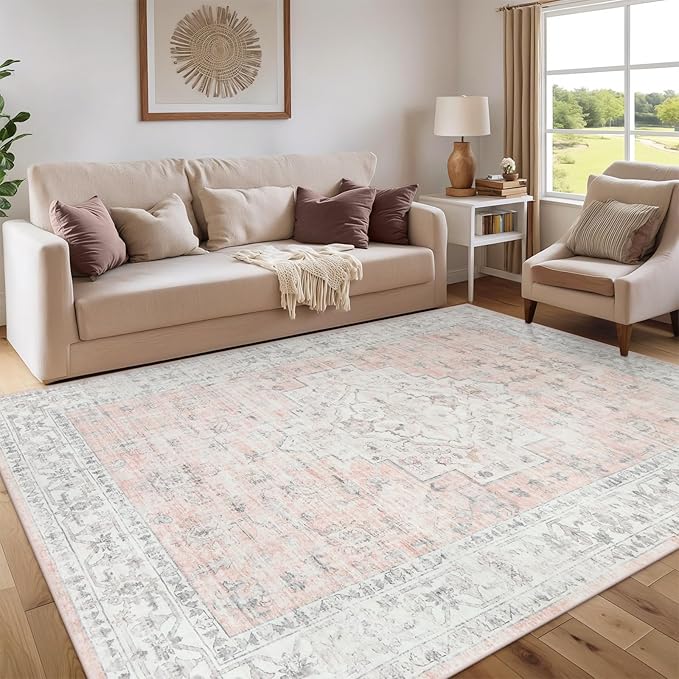 Machine Washable Rug 5x7 Sage Green Rugs for Living Room, Non Slip Vinatge Rug Boho