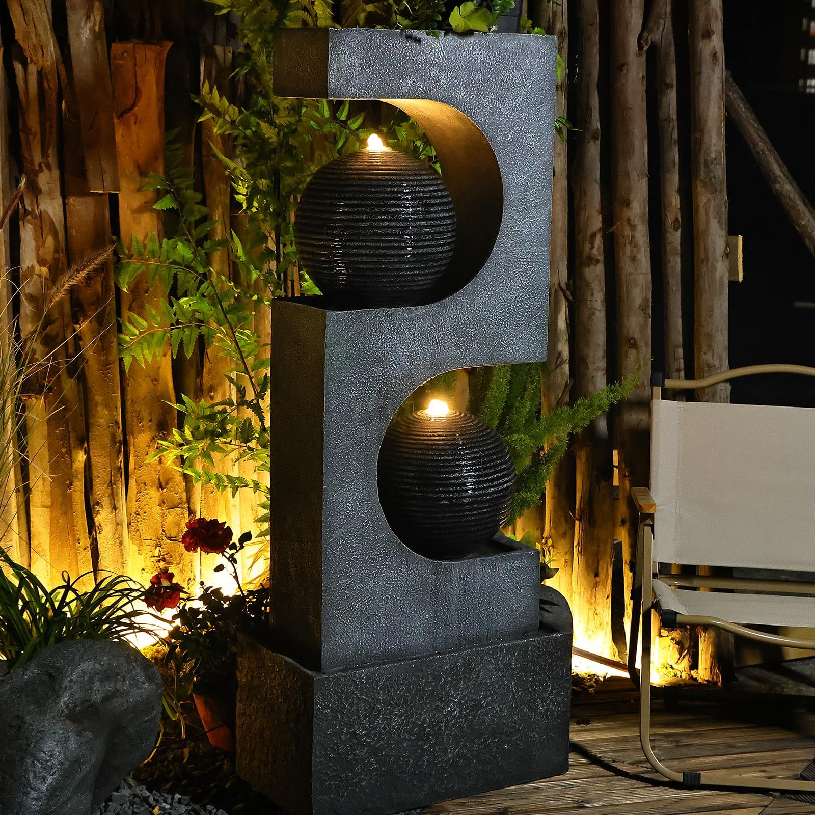 Water Fountain Outdoor Garden 46.05'' Tall Fountains with Lights