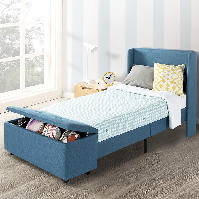 Platform Bedswith Headboard andBedside Storage-Ottoman Beige