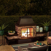 Outdoor Fireplace, Patio Wood Burning Fireplace with Steel Chimney