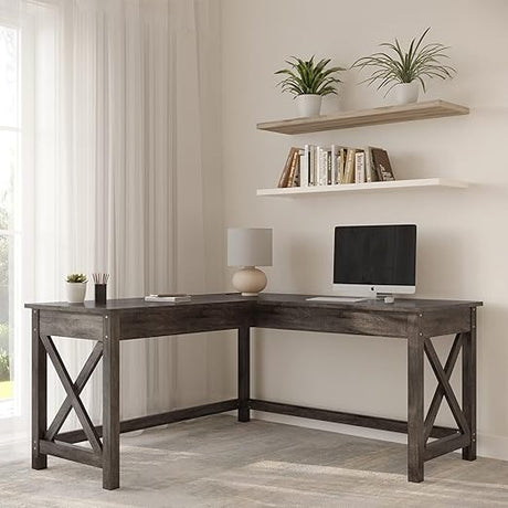 L-Shaped Computer Desk with X-Pattern Legs for Home Office, or Craft Table, 59"