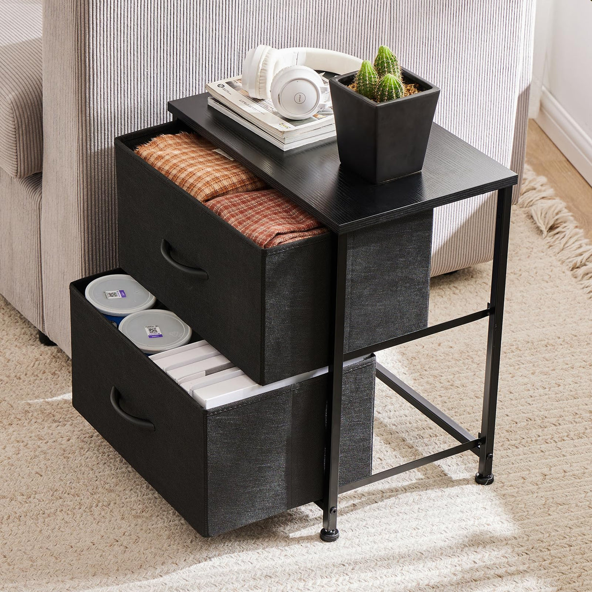 Nightstand Set of 2 with 2 Storage Drawers, 20" Height Small Bed Side Furniture