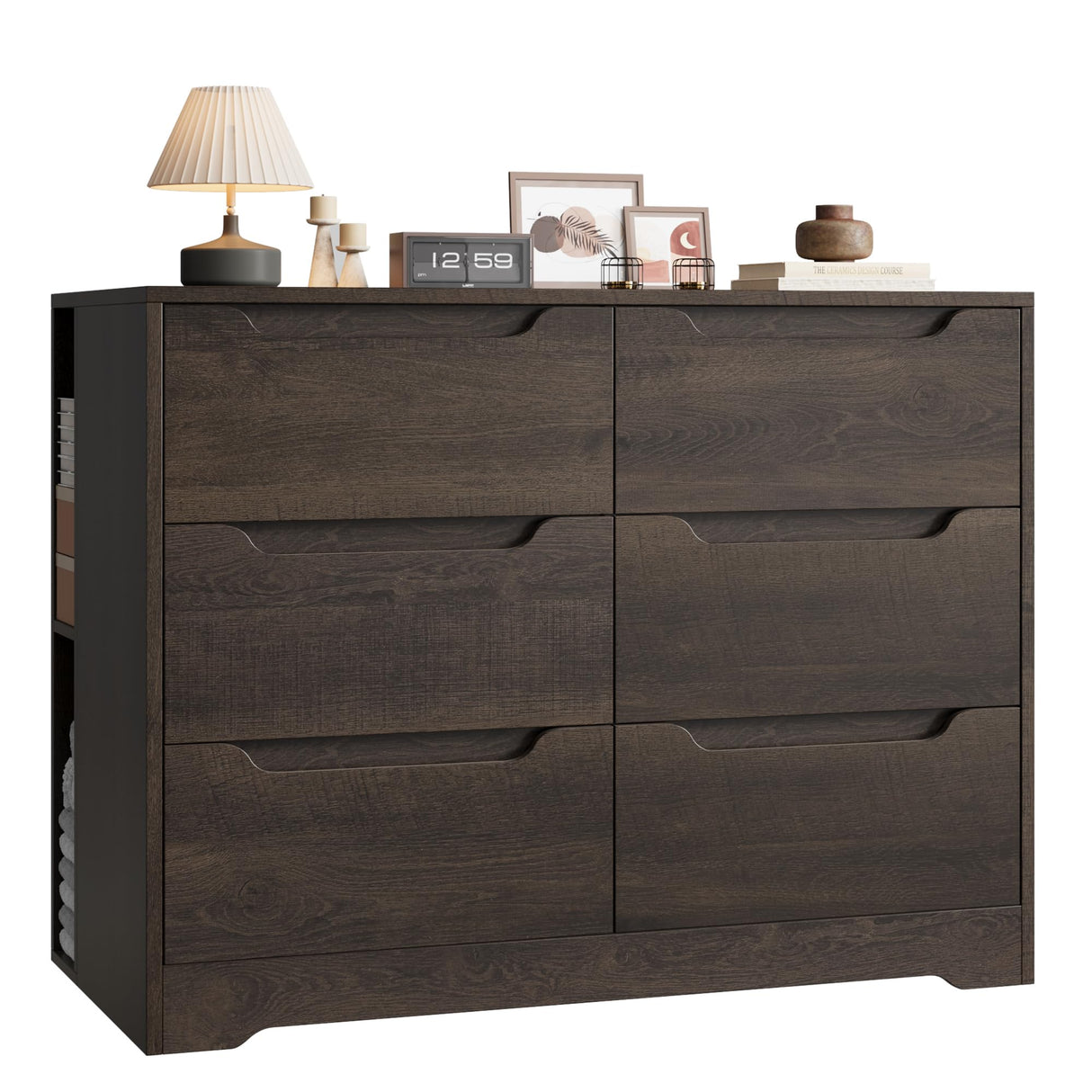 6 Drawer Dresser for Bedroom, Dresser with 4 Cubbies, Wood Chest of Drawers