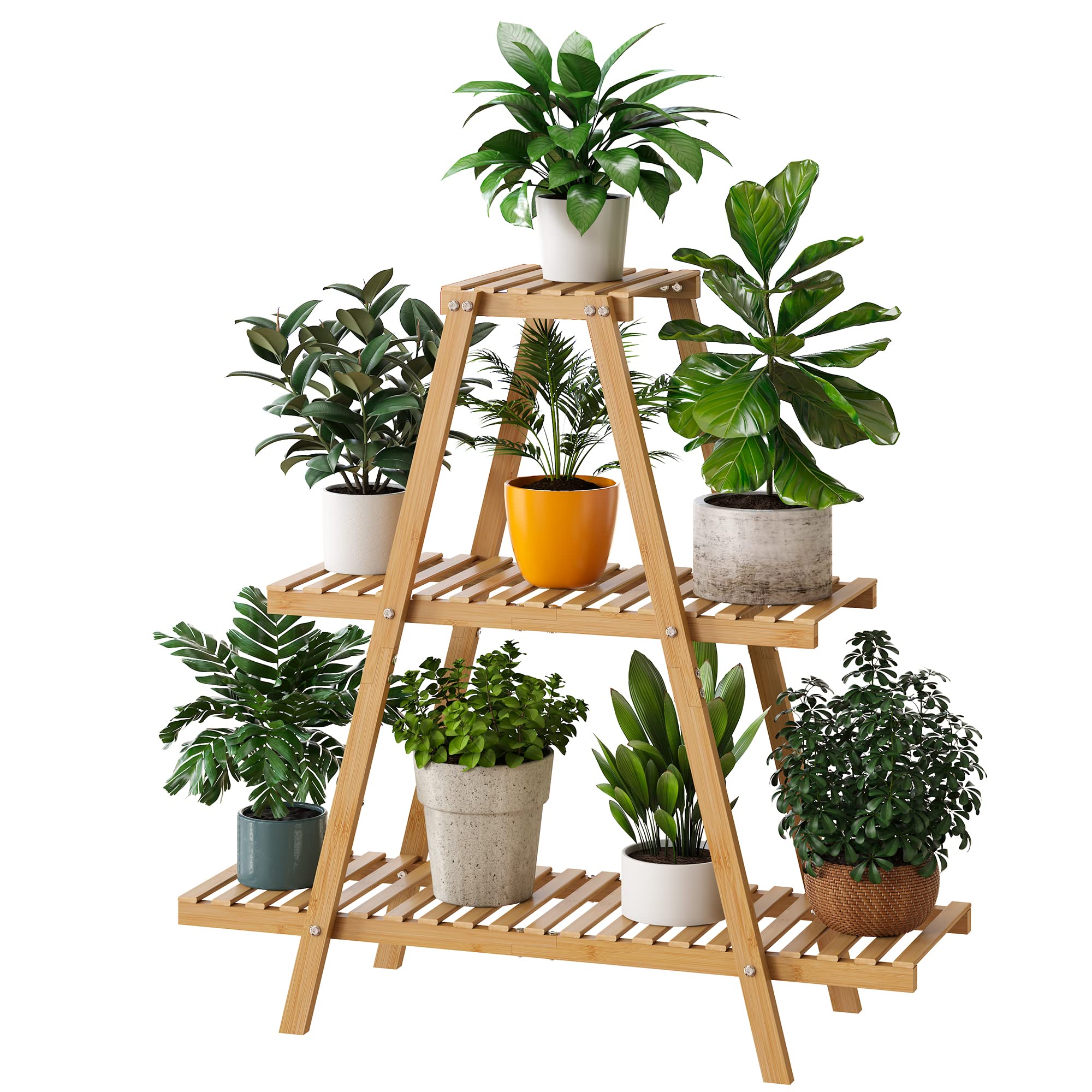 Bamboo Plant Stand - Indoor/Outdoor 3 Tier Plant Ladder, 8 Potted Flower Holder