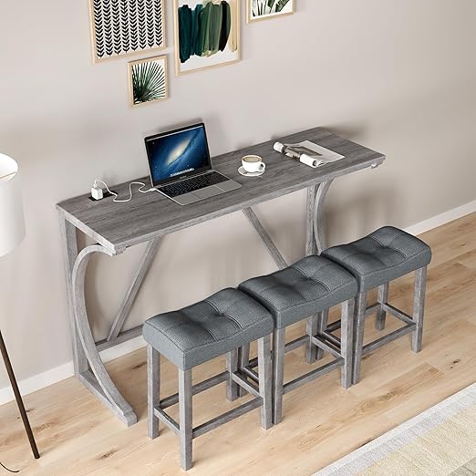 4-Piece Bar Table Set with Power Outlet - Counter Height Dining Set