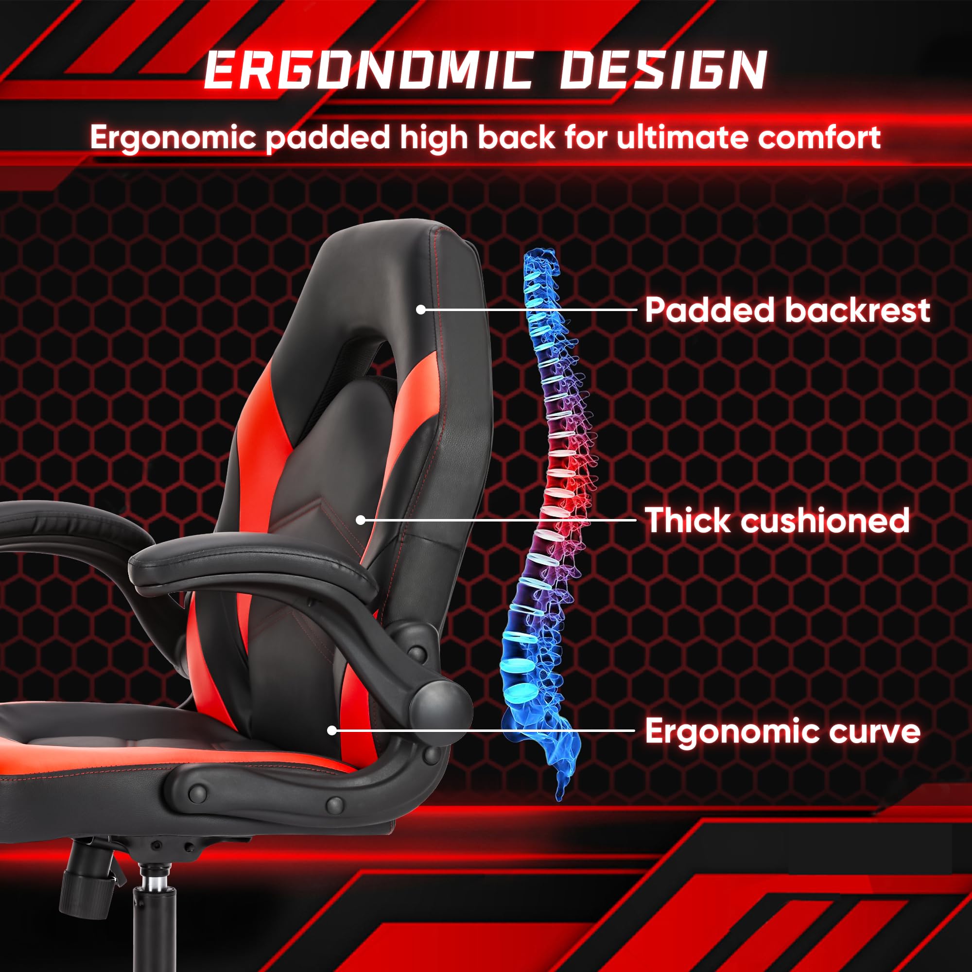Ergonomic Gaming Chair with Flip-Up Arms and Adjustable Height