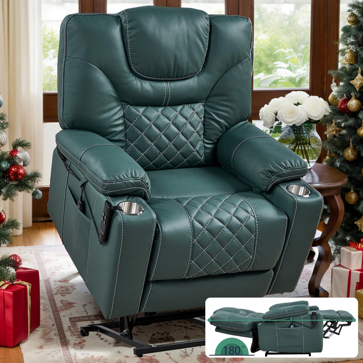 for Seniors: 9988 High Density Foam Lift Chair with Heat Massage, Reclining to 180, 2 Cup