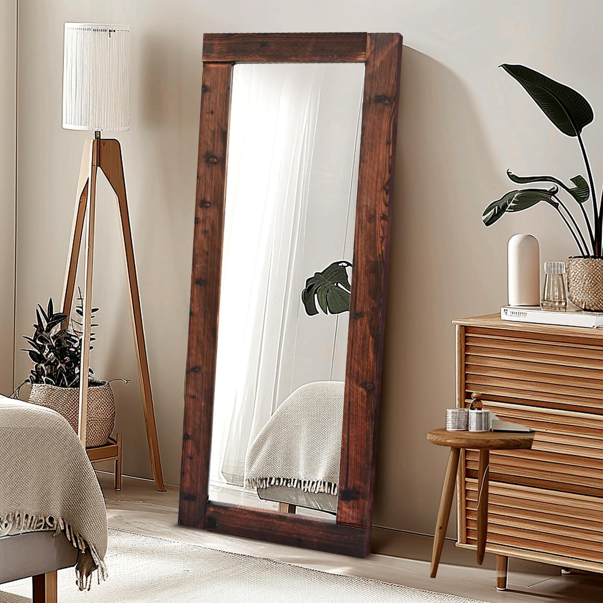 Full Length Mirror 65"x24" Solid Wood Frame Floor Large Mirror for Living