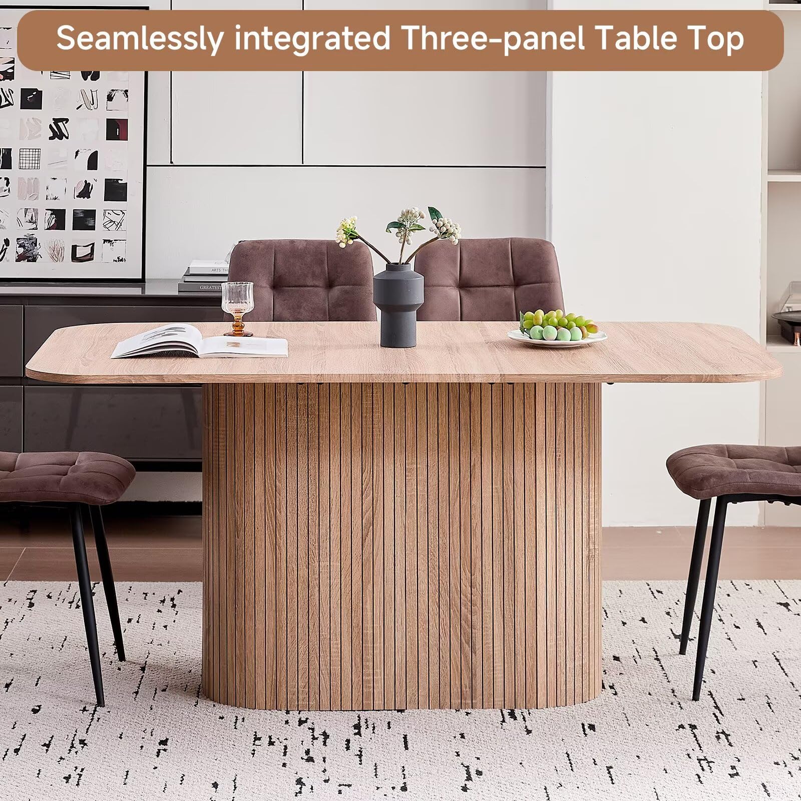 63" Farmhouse Dining Table for 4-6 People with Pedestal Base