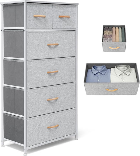 Fabric Dresser for Bedroom, Tall Skinny Dresser with 6 Drawers, Storage Organizer Tower