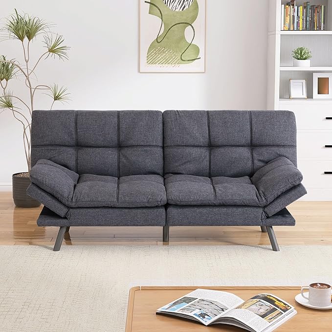 Convertible Futon Sofa Bed Couch,Linen Fabric Memory Foam Futon Couch