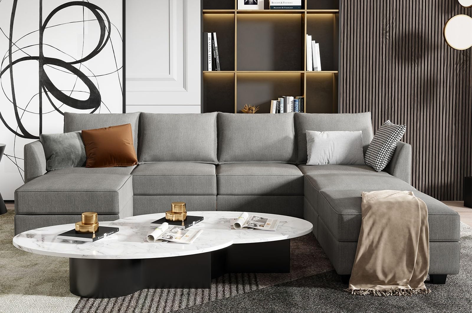 Modular Sectional Sofa U Shaped Sectional Couch with Ottomans Reversible Modular Sofa