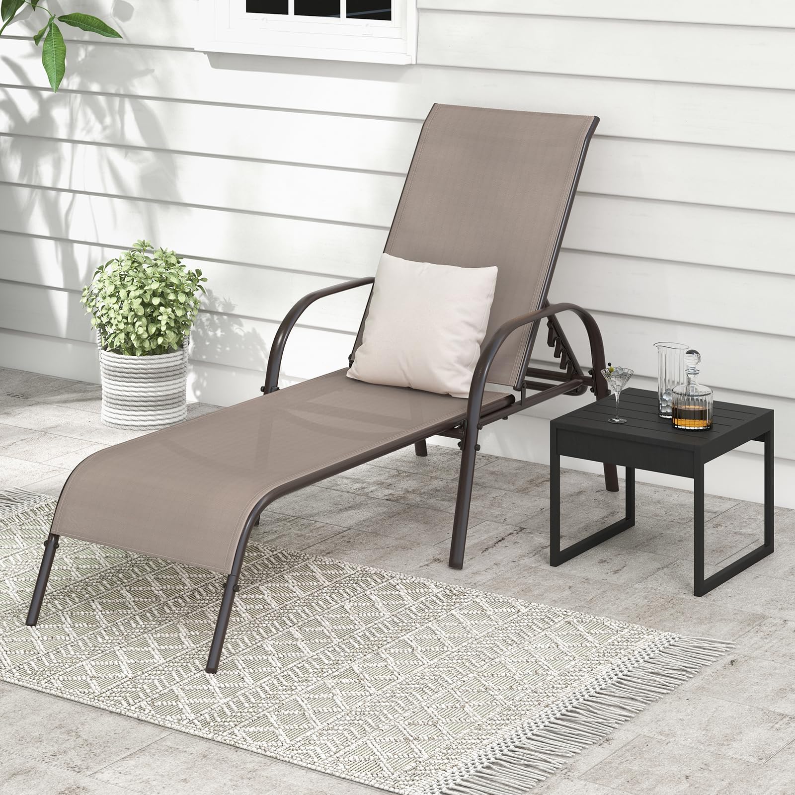 Patio Lounge Chair, Outdoor Chaise Lounge with 5 Adjustable Backrest