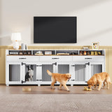 95" Dog Crate Furniture with Storage - 3-Room Wooden Kennel TV Stand