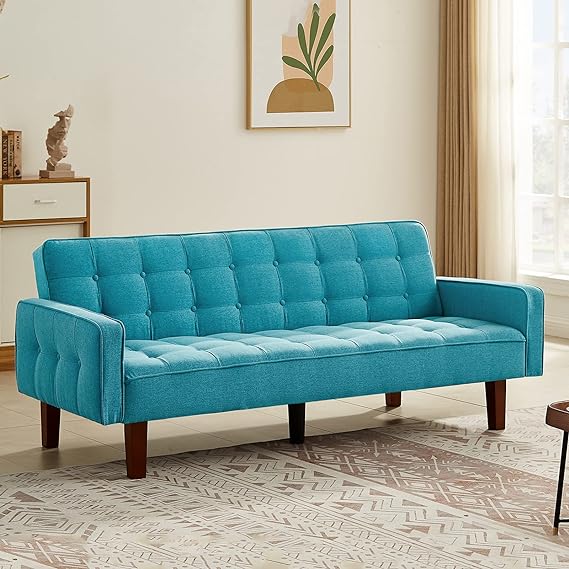 Linen Futon Sofa Couch 73.6" Fabric Upholstered Convertible Sofa