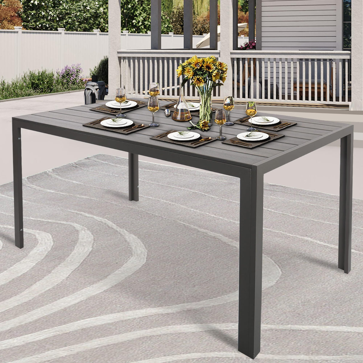 Outdoor Dining Table for 6, 55" x 31" Rectangular Patio Table