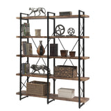 5-Tier Bookcase, Tall Freestanding Wooden Bookshelf Industrial Style with X Shape Metal Frame