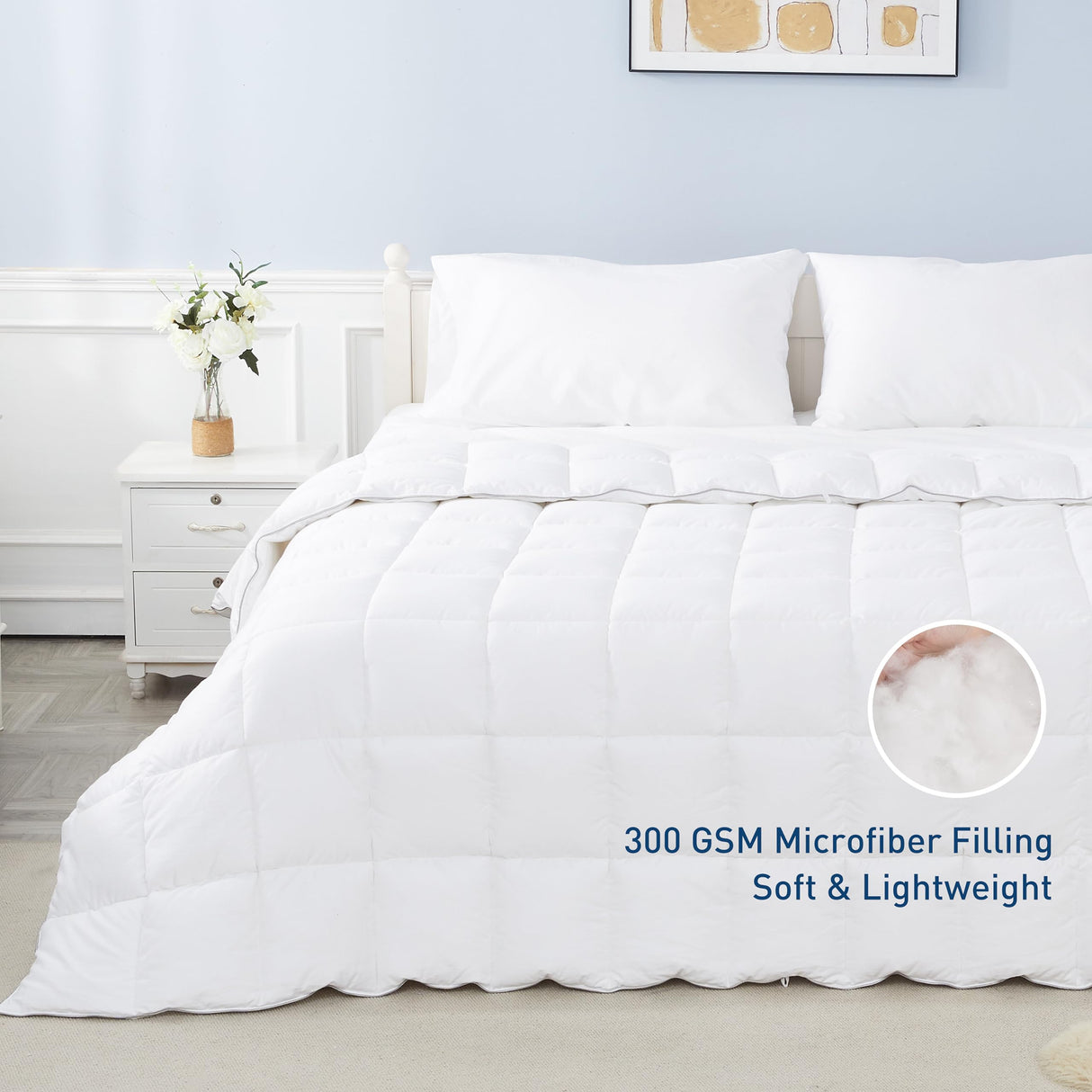 100% Cotton Shell King Duvet Insert, White Down Alternative Cotton Comforter,