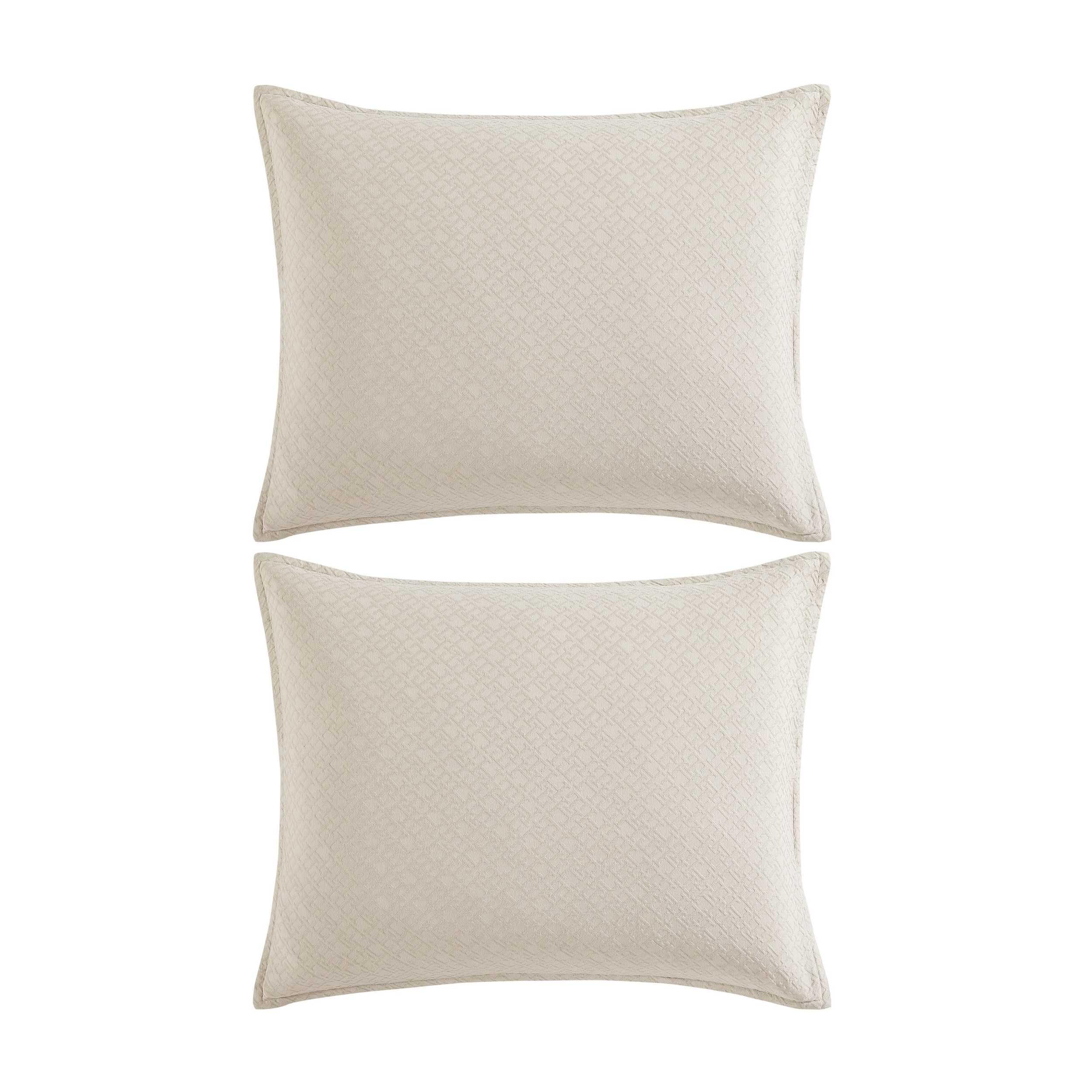 Cotton Matelassé Comforter Set - Full/Queen Beige Textured Bedding with Shams