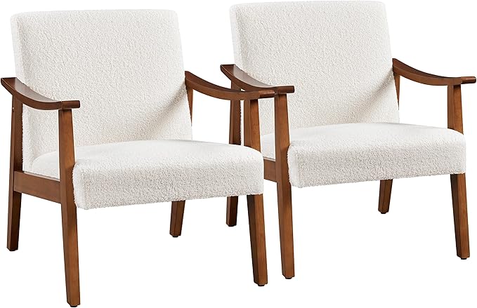 PU Leather Accent Chair, Mid-Century Modern Armchair with Solid Wood Legs