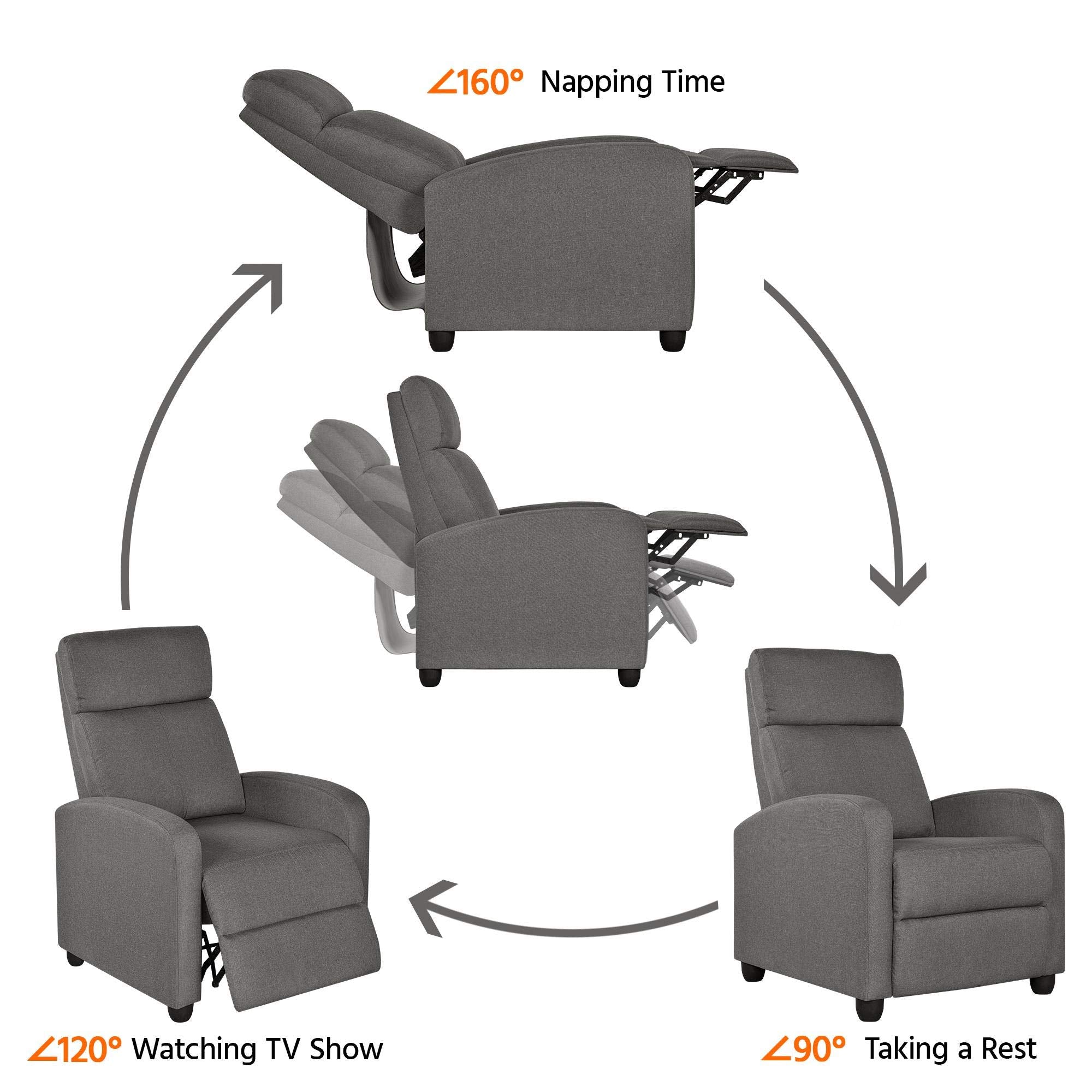 Home Theater Seating Fabric Recliner Chair Modern Single Living Room Reclining Sofa