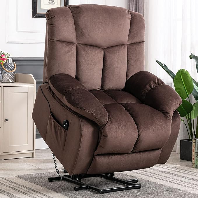 Power Lift Recliner Chair for Elderly- Heavy Duty and Safety Motion Reclining Mechanism-Antiskid Fabric Sofa Living Room Chair with Overstuffed Design, Camel