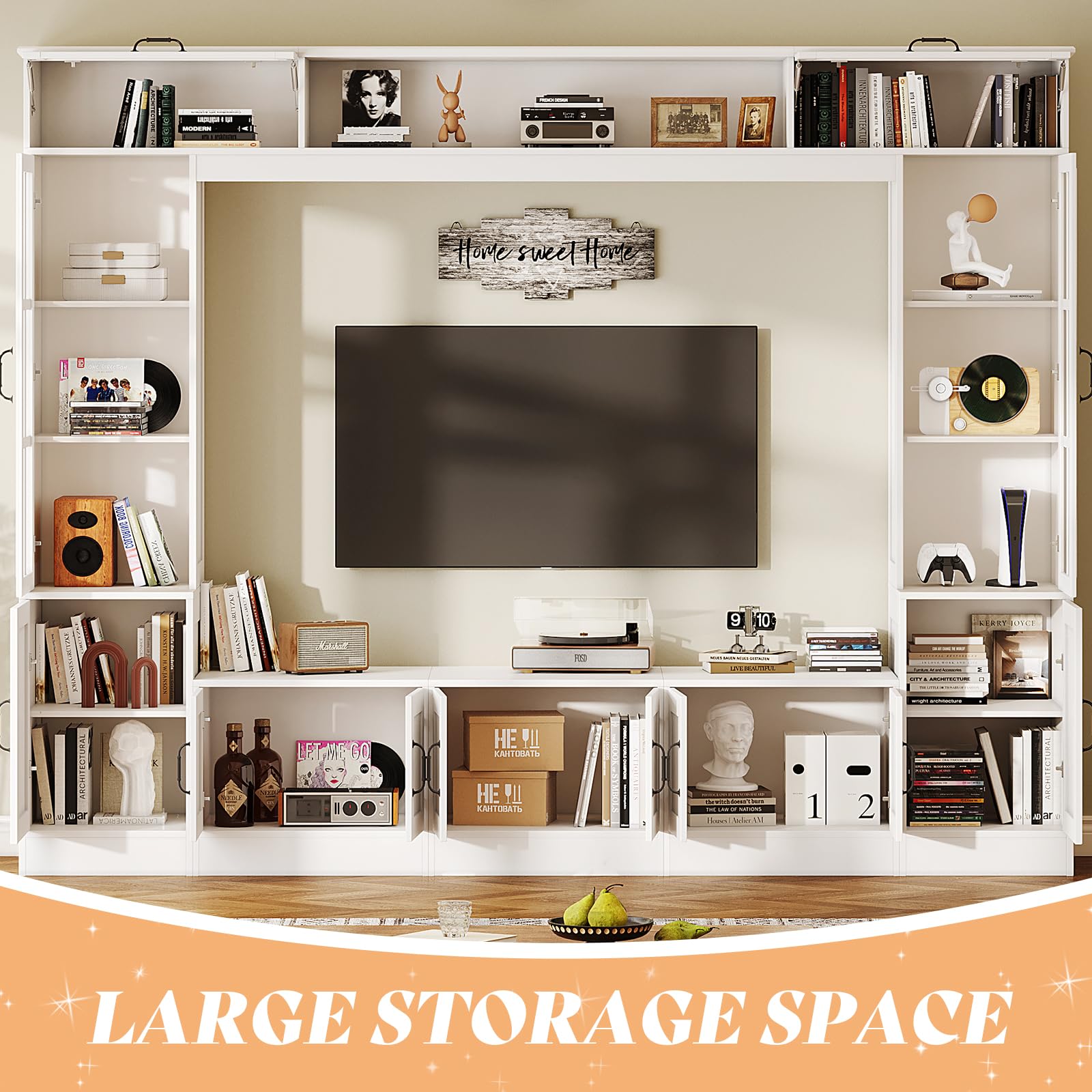 98" Wall Unit TV Stand with LED Lights for TVs up to 80"