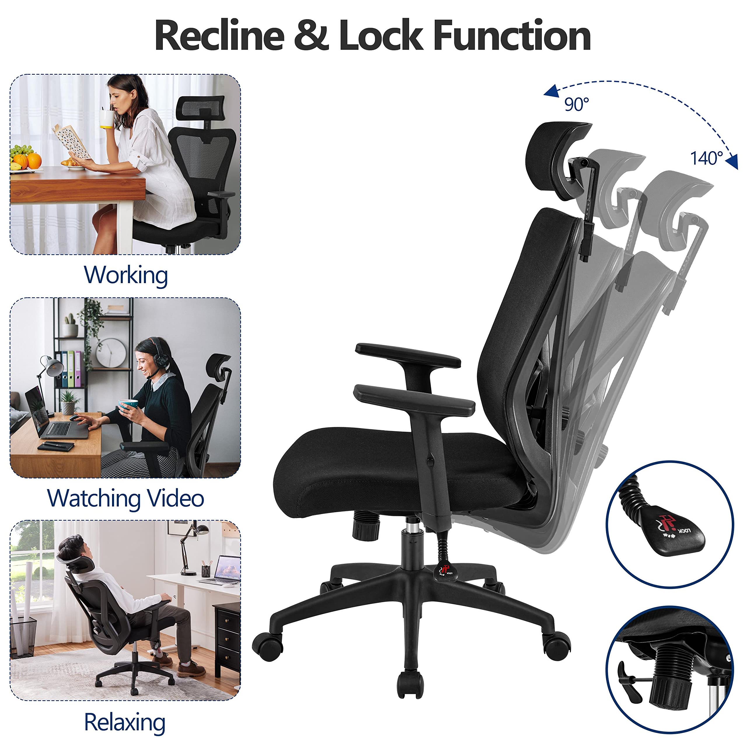 Office Desk Chair, Ergonomic Computer Desk Chair with Adjustable Headrest Armrests