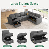 Modular Sectional Sleeper Sofa with Pull Out Bed, U Shaped Sectional Couch