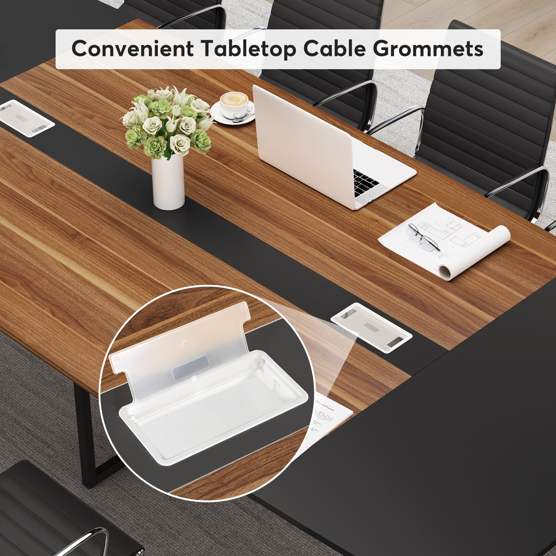 8FT Conference Table, 94.48L x 47.24W x 29.52H Inches Boat Shaped Meeting Table