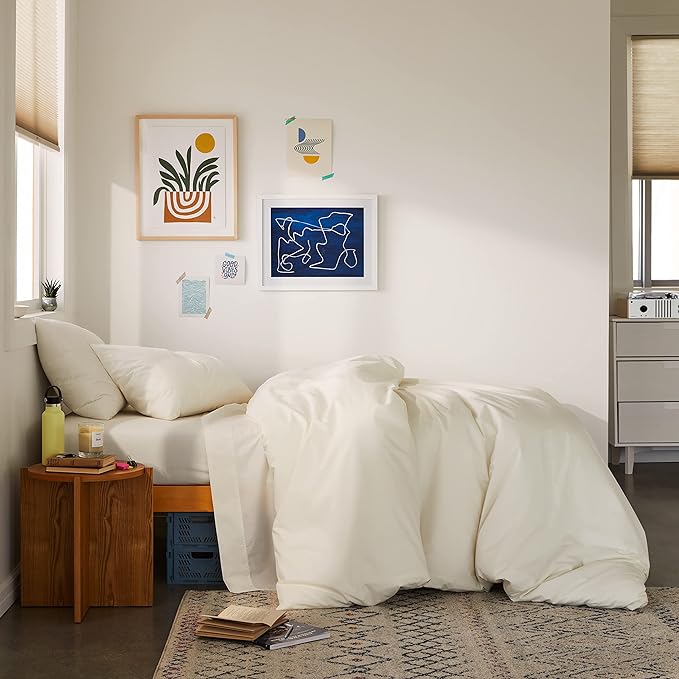 Luxury Sateen Duvet Cover - 100% Cotton, Full/Queen Size in Abyss Blue with Extra-Long