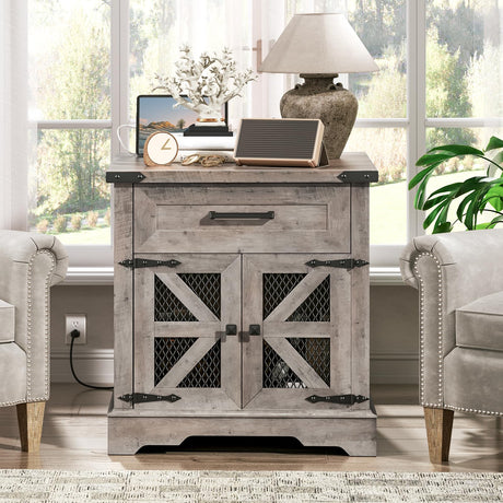 Farmhouse End Table with Charging Station, 24" Large Sofa Side Table