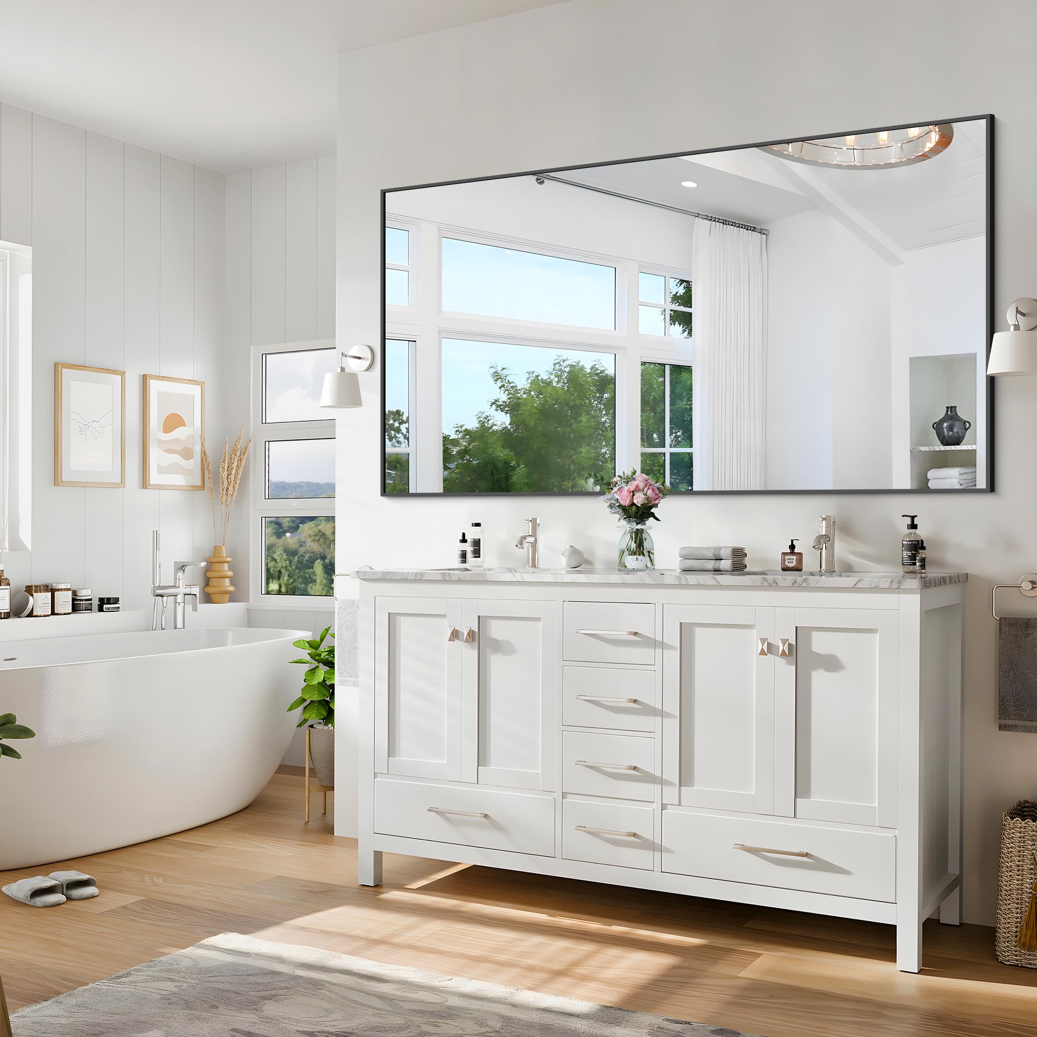 Black Bathroom Mirror for Wall,  Rectangle Mirrors