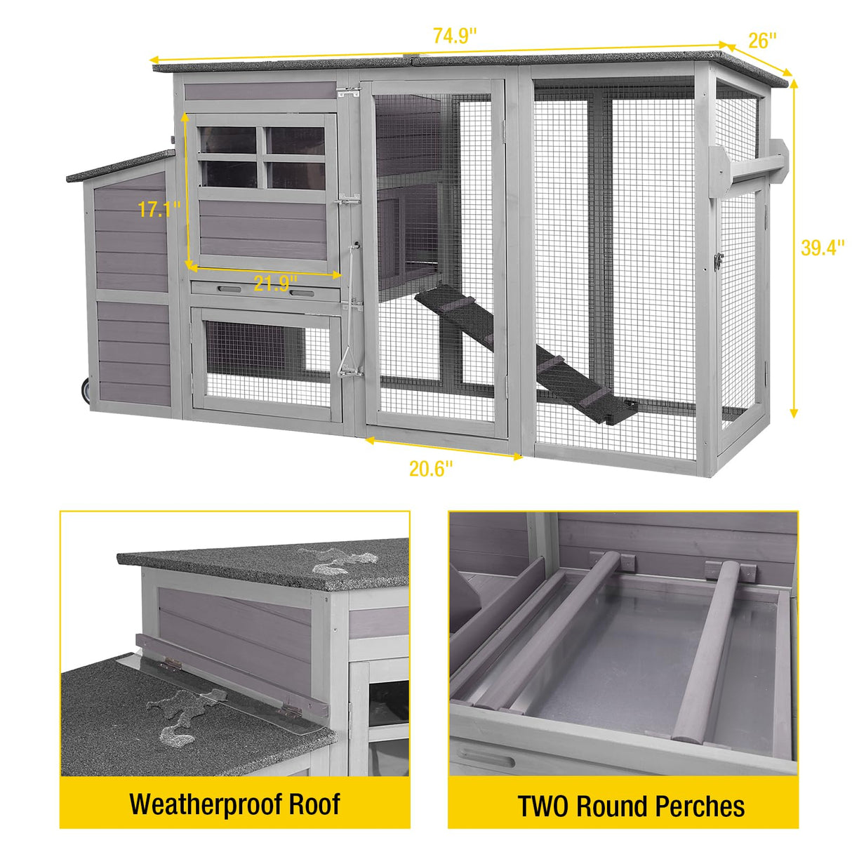 Chicken Coop Mobile, Chicken House with Wheels, Wooden Hen House Poultry Cage