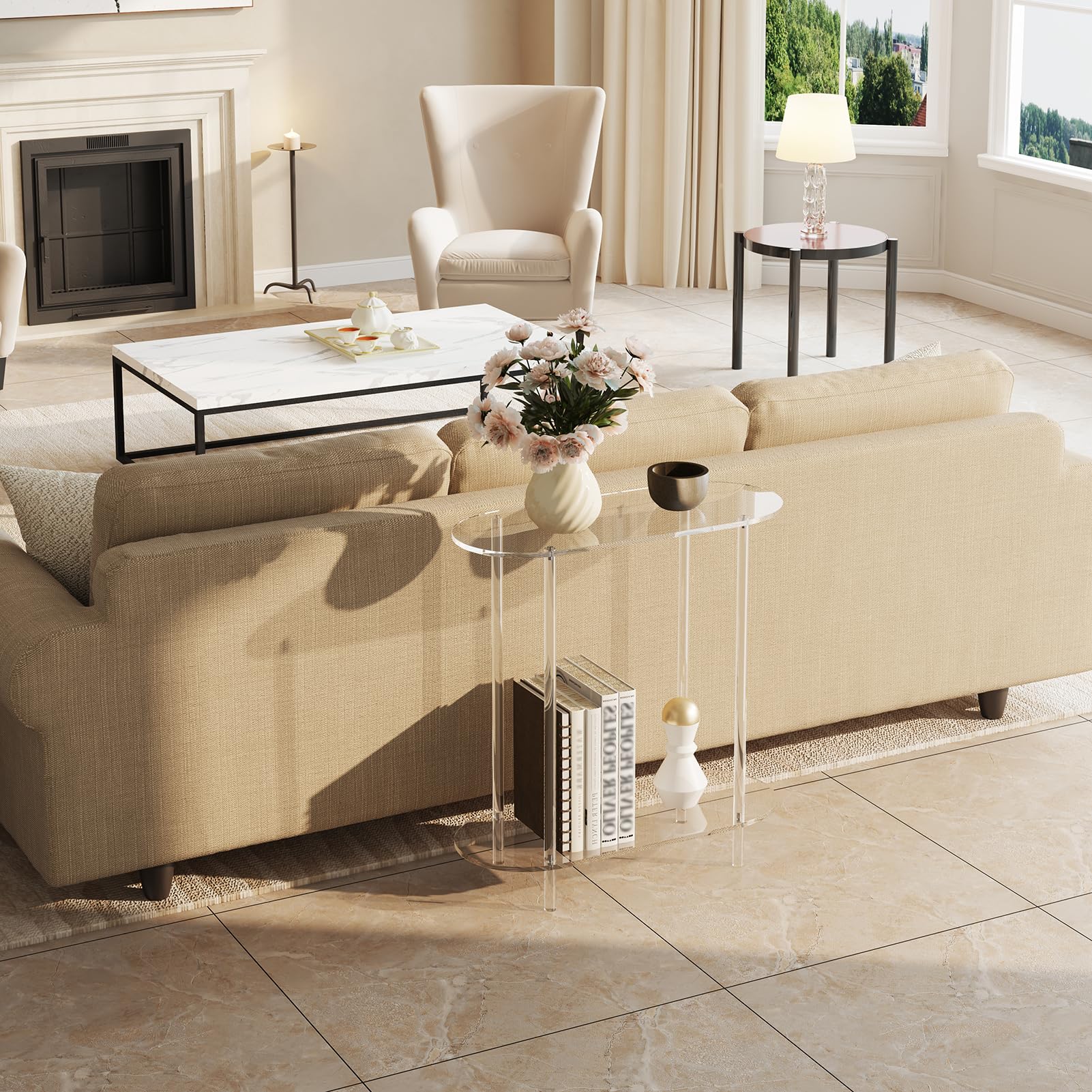 2-Tier Acrylic Console Table - 29.53" Clear Oval Frame Sofa Table