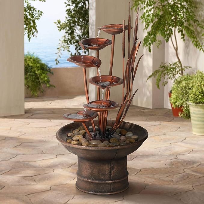 Leaves Modern Outdoor Floor Water Fountain 41" High Cascading Decor for Garden