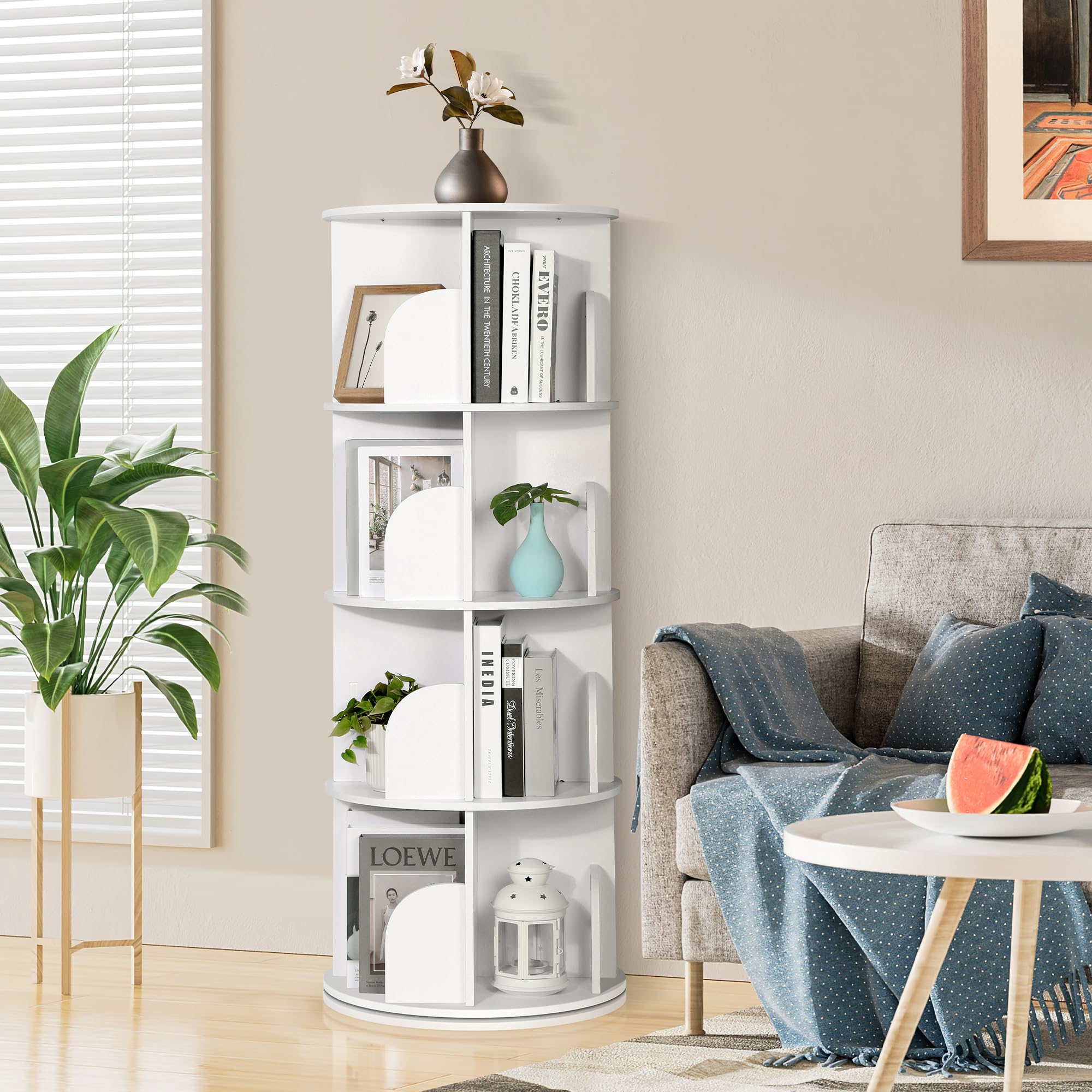Rotating Bookshelf Tower, 4 Tiers 360 Spinning Bookshelf Revolving Bookcase
